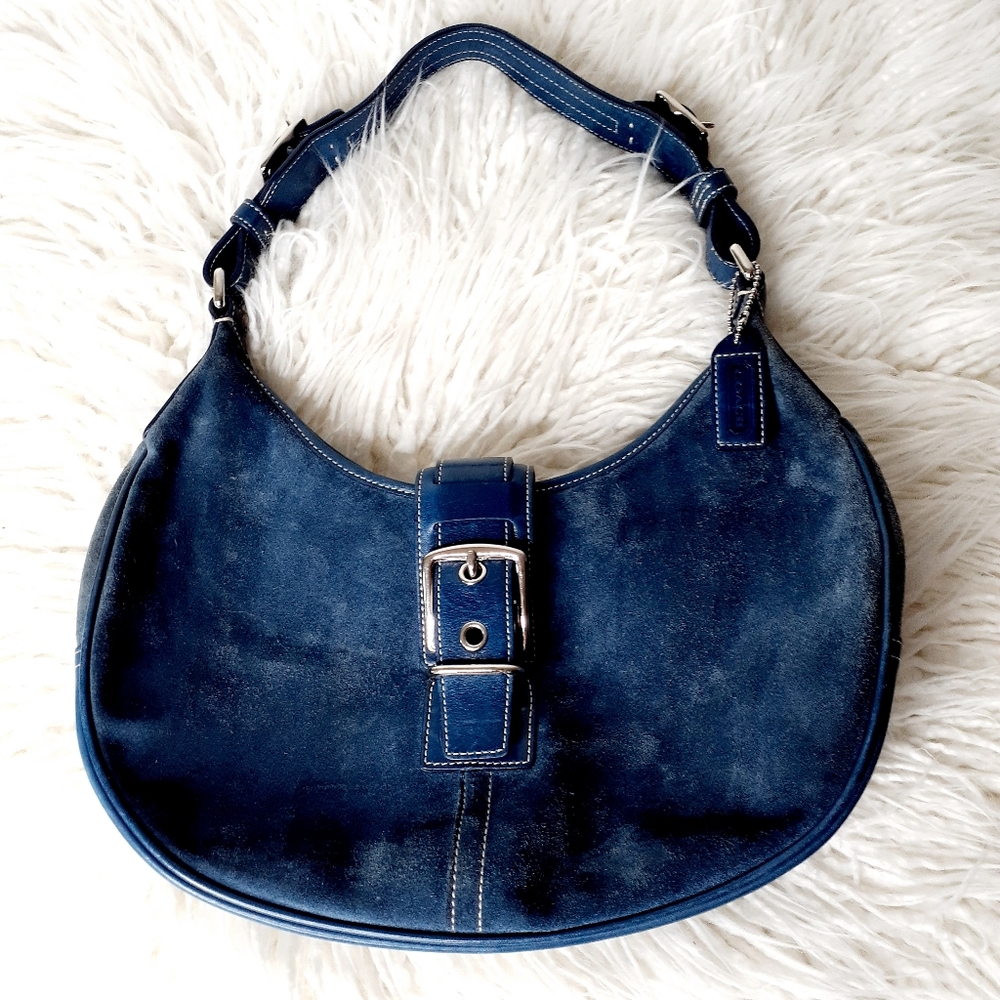 Coach 7559 blue suede hobo bag